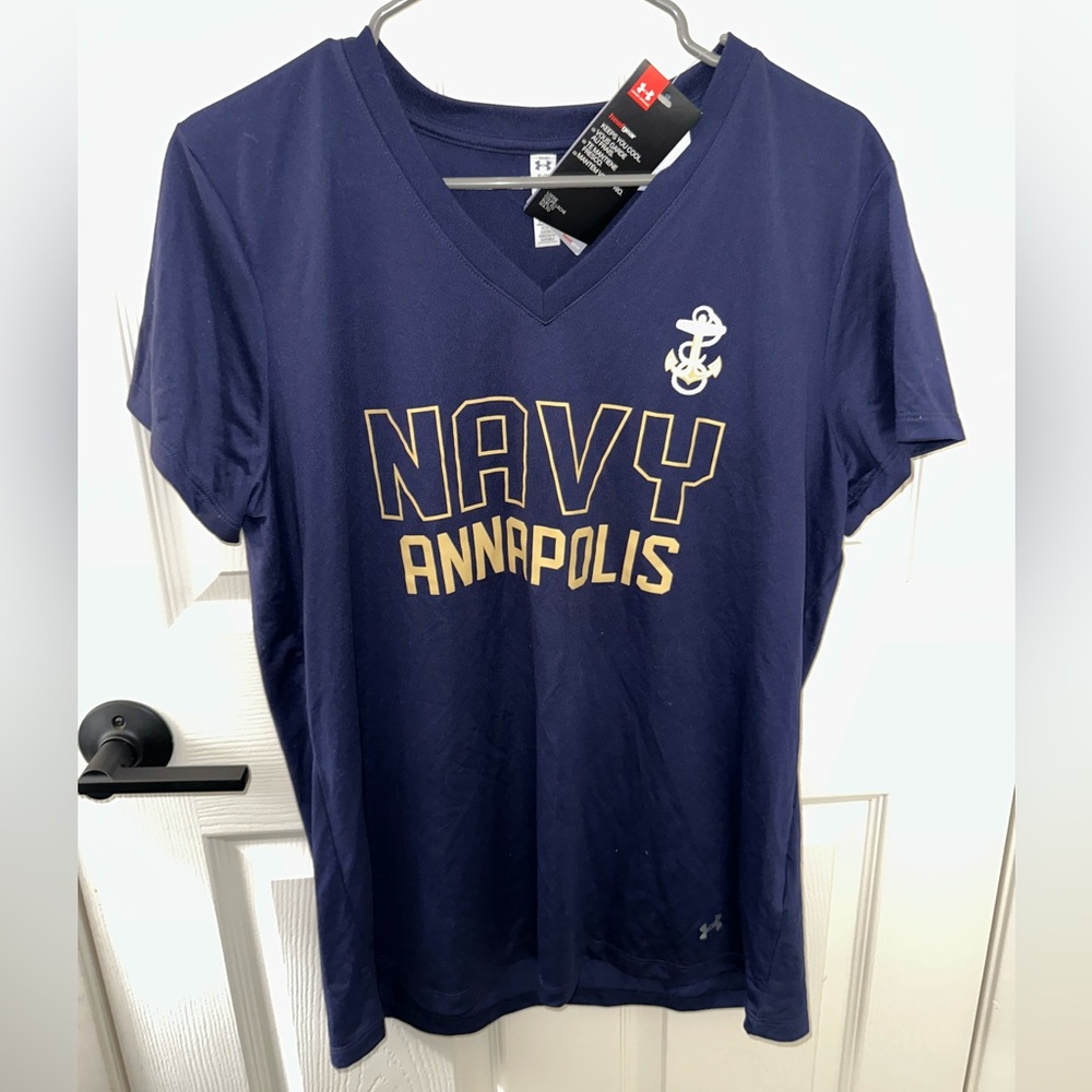 NWT Under Armour Heat Gear Navy Blue T-Shirt Naval Academy Annapolis Men Size XL